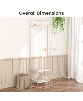 Corner Coat Rack with Top Hanger and 2 Mesh Shelves for Entryway, Hallway, Living Room, or Bedroom Storage