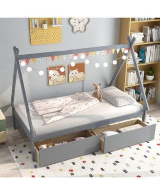 Wooden Tent Platform House Bed with 2 Drawers