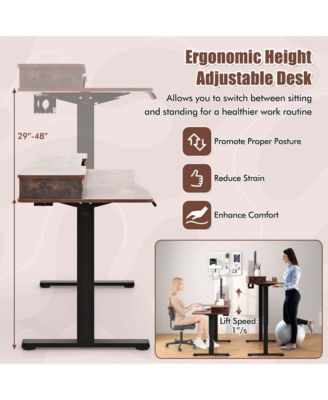48"x 24" Electric Standing Desk with 2 Drawers Monitor Stand Storage Shelf