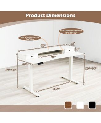 55"x 24" Electric Standing Desk with 2 Drawers Monitor Stand Storage Shelf
