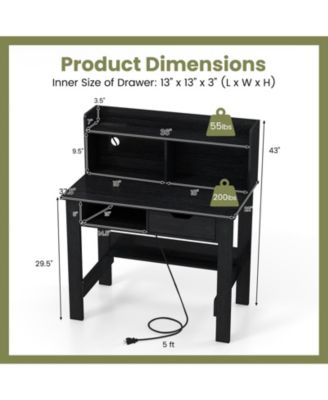 Computer Desk with Power Outlets, USB Ports, and Type-C for Convenient Charging and Workspace Organization
