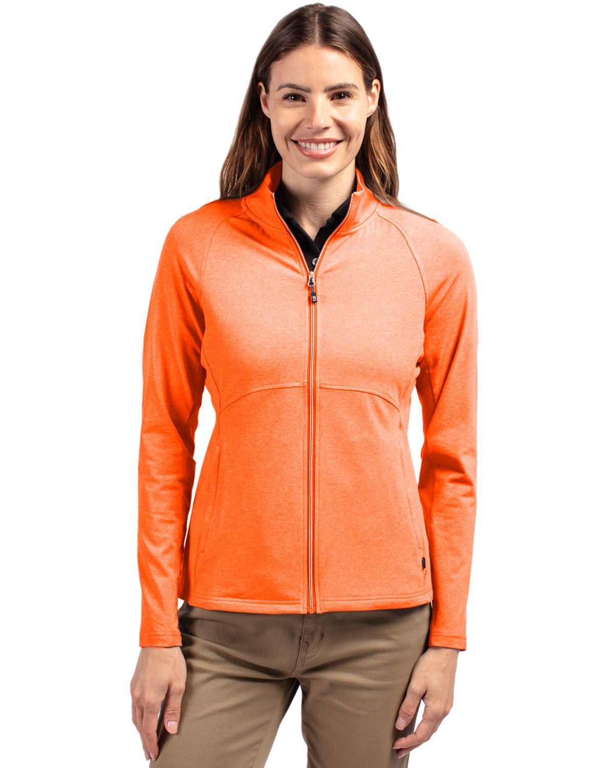 Cutter Buck Adapt Eco Knit Heather Recycled Womens Full Zip Jacket - College orange heather