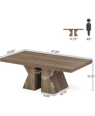 47-Inch Wood  Rectangular Center Table with Thick Wooden Base Coffee Table