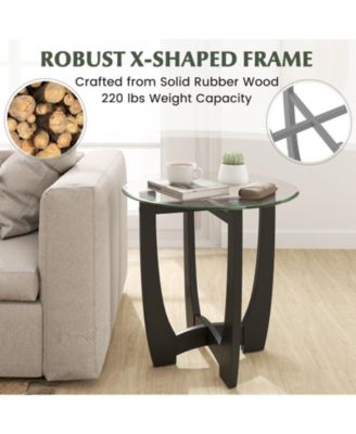 Round End Side Table with Tempered Glass Tabletop