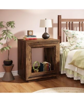 24" Farmhouse End Table, 2 Tiered Side Table with Shelf Storage