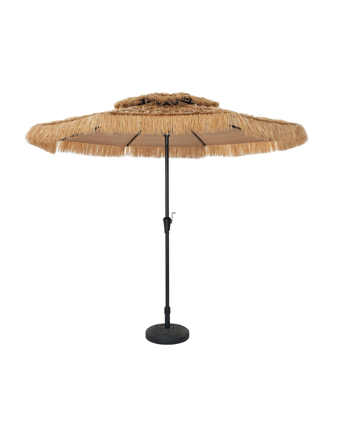 9 ft. Outdoor Double Layer Hawaiian Style Market Umbrella in Brown with Base and Crank Tilt - Brown