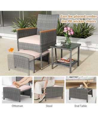 5 Pieces Wicker Patio Furniture Set PE Rattan Porch Chairs w/ Ottomans
