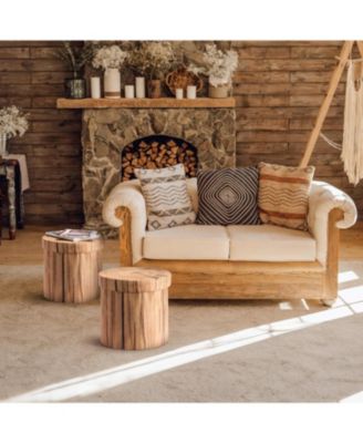 2 Pack 15 Inch Faux Tree Stump Storage Ottoman - Versatile, Lightweight and Multipurpose (Brown Wood)