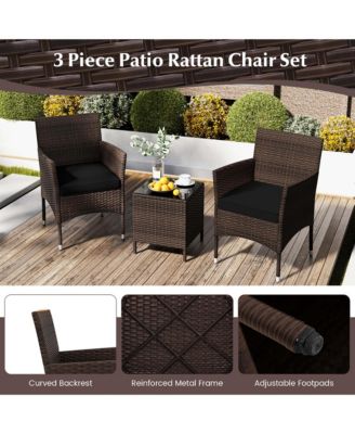 3 PCS Outdoor Conversation Set with Cushioned Seat & Tempered Glass Tabletop