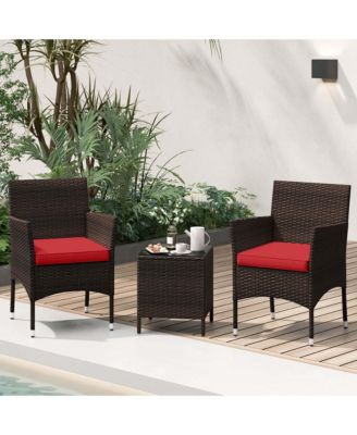 3 PCS Outdoor Conversation Set with Cushioned Seat & Tempered Glass Tabletop