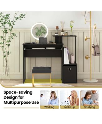 Home Office Computer Desk Space-saving Study Writing Desk with Keyboard Tray