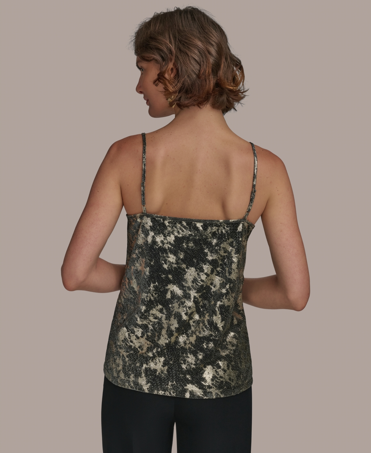 Shop Donna Karan Women's Metallic Strappy Camisole In Black,gold