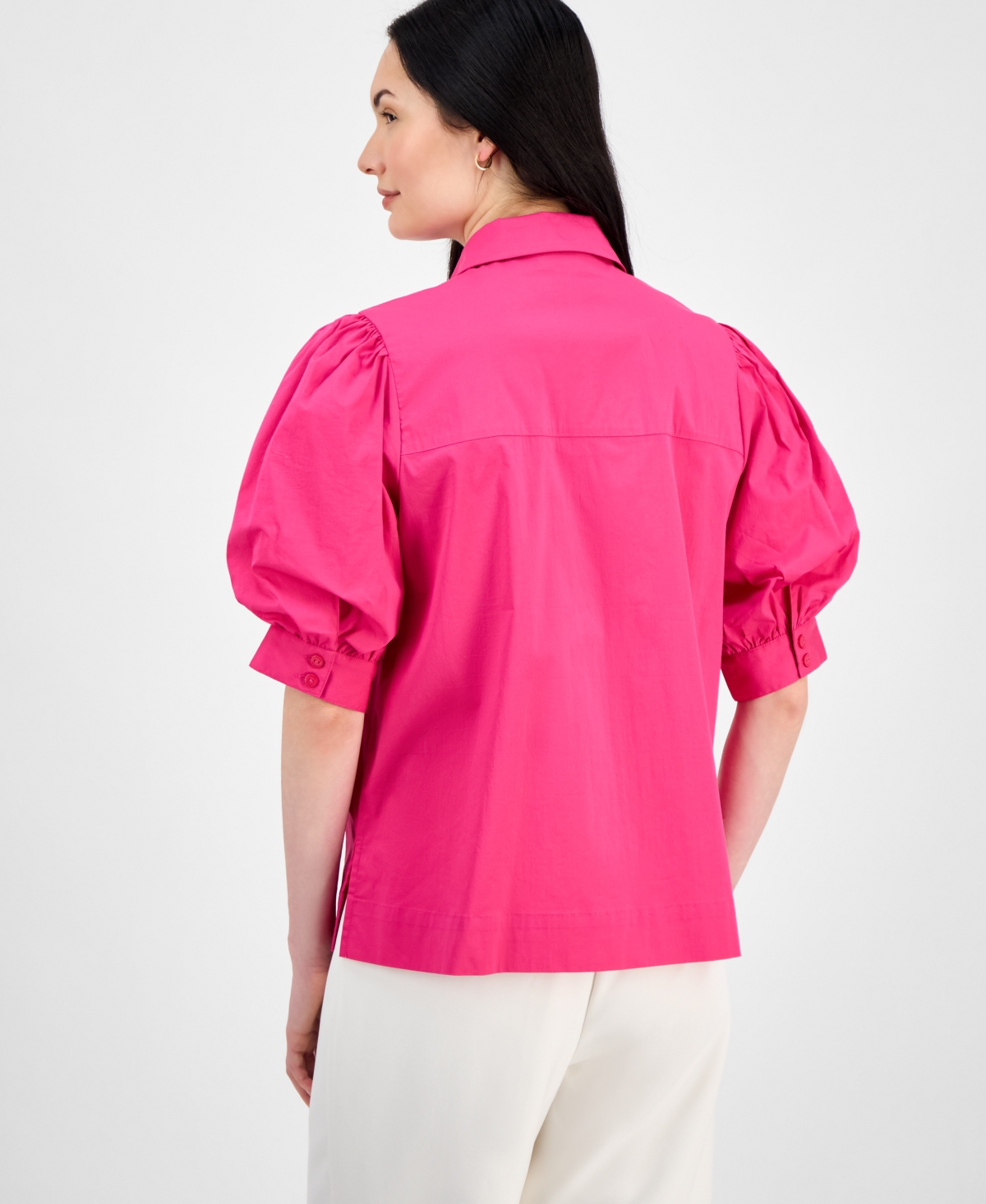 T Tahari Women's Button-front Short-blouson-sleeve Shirt In Tulip Pink