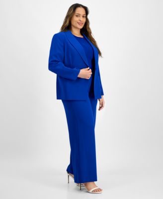 Plus Size Single-Button Crepe Blazer, Knit T-Shirt & Wide-Leg Pants