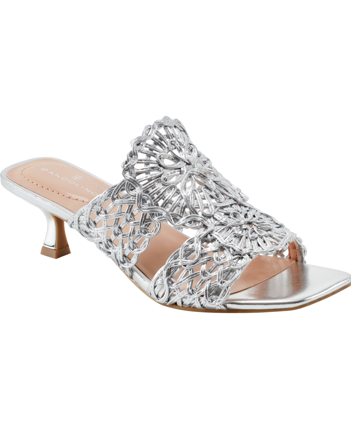 Shop Bandolino Women's Melvana Woven Kitten Heel Sandals In Silver