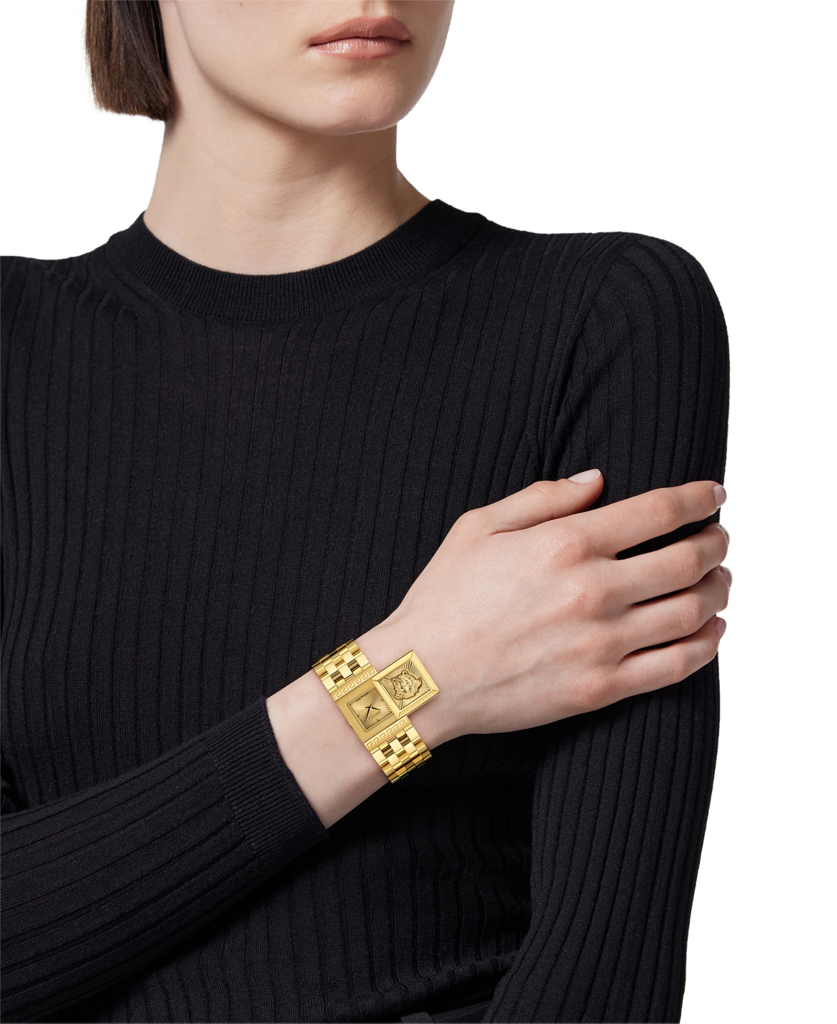 Versace Women's Swiss Reveal Square Gold Ion Plated Bracelet Watch 18x25mm In Gold