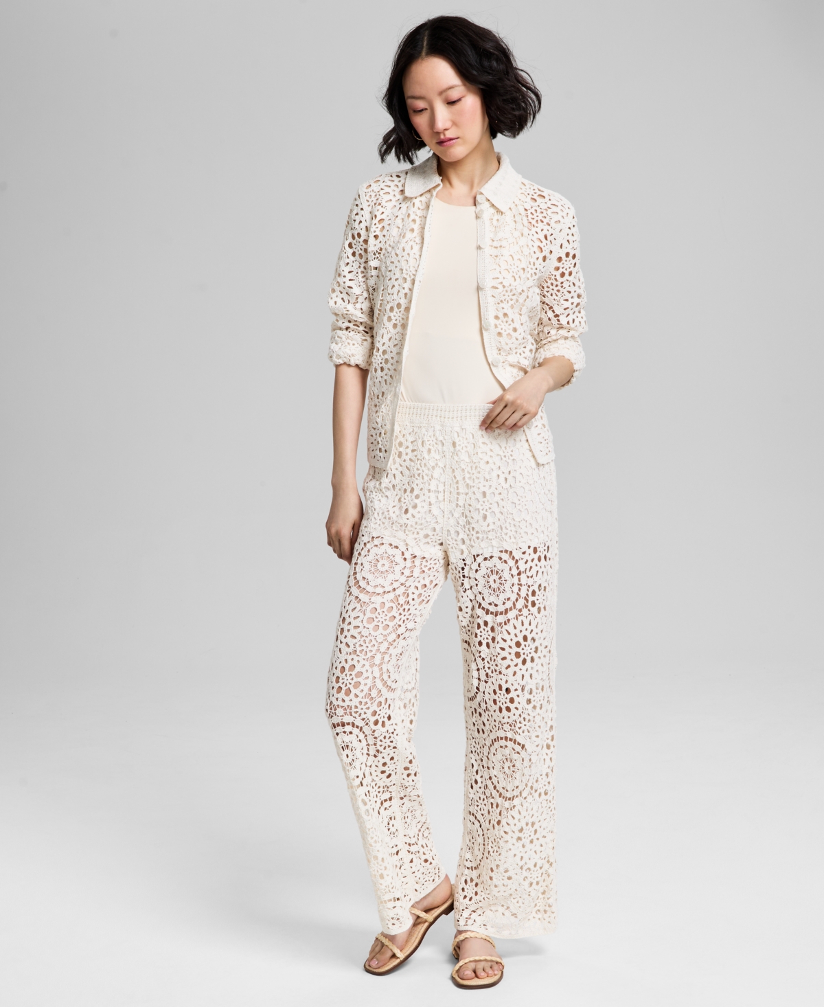 And Now This Women's Cotton Crochet Pull-on Pants, Exclusively At Macy's