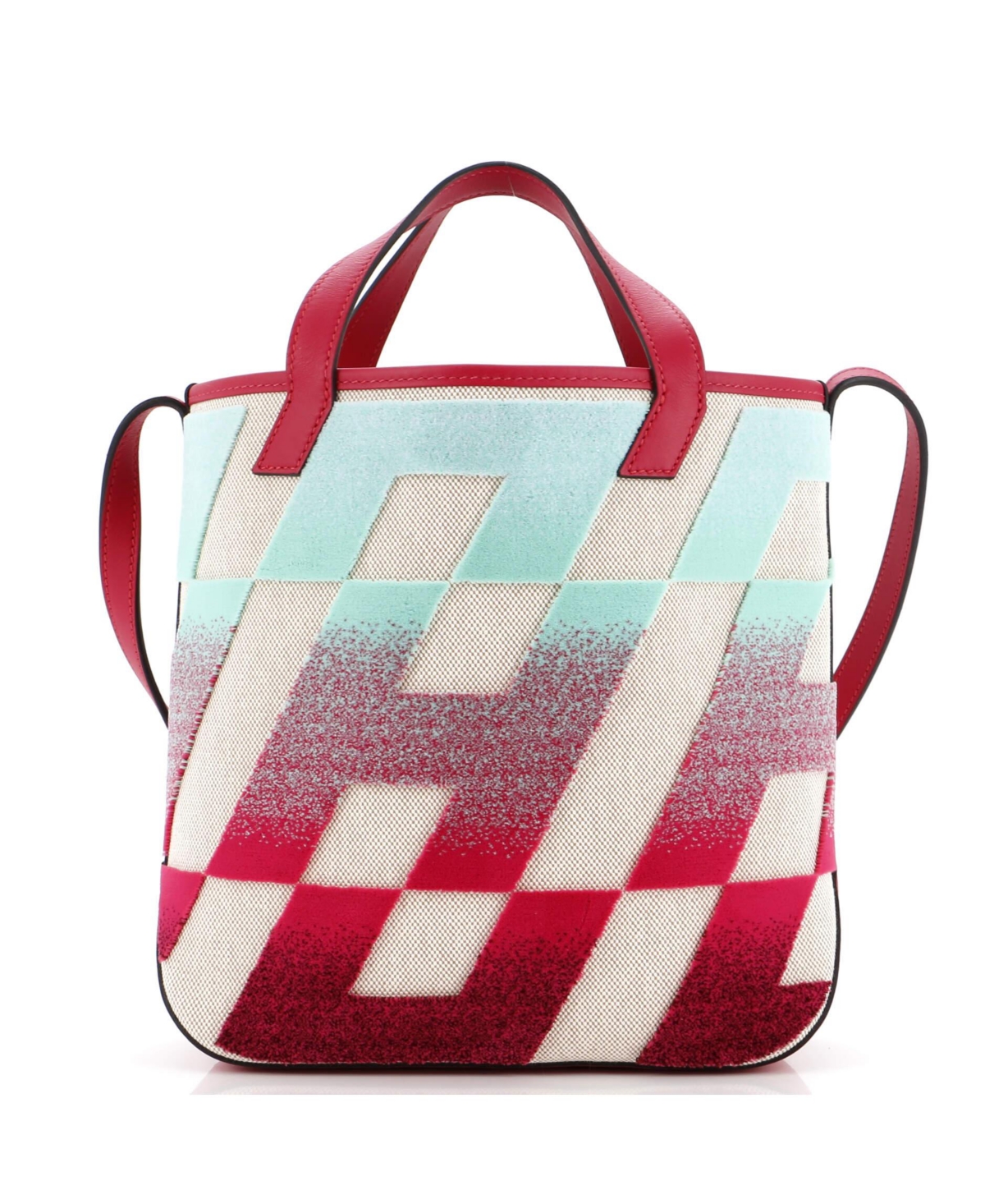 27 Cabas H en Biais Tote Tufted Motif Canvas with Leather - Multicolor/ blue/ natural/ pink
