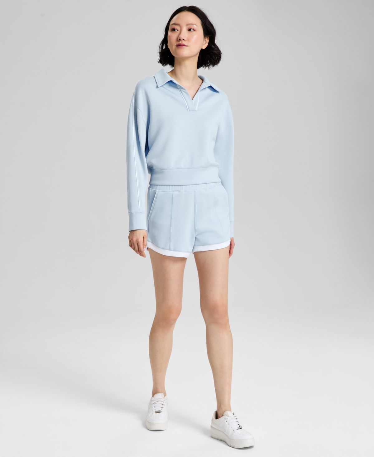 And Now This Women's Scuba Contrast-hem Pull-on Shorts, Exclusively At Macy's In Lt Blue