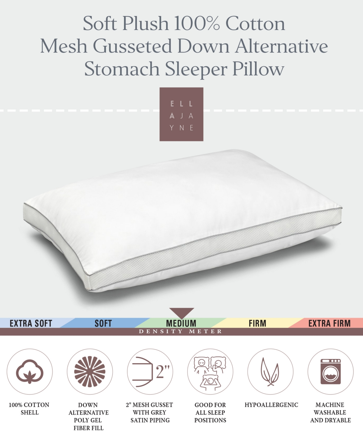 Ella Jayne Cotton Mesh Gusseted Medium Density Pillow, King