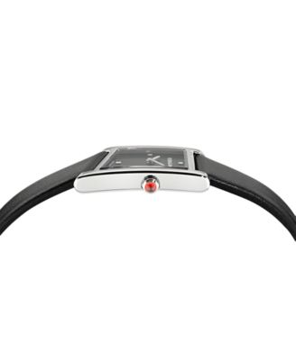 Women's Swiss Asymetrique Black Leather Strap Watch 22x36mm