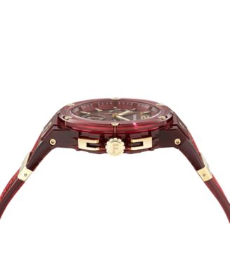 Men's Swiss Chronograph F-80 Translucent Burgundy Polyurethane Strap Watch 44mm