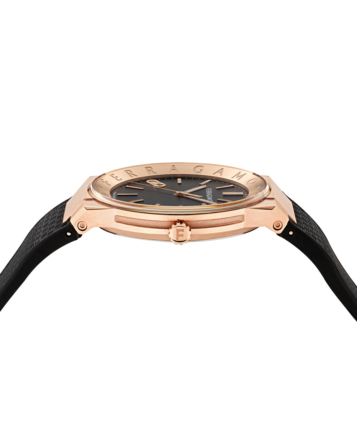 Ferragamo Men's Swiss Black Polyurethane Strap Watch 41mm In Rosegold