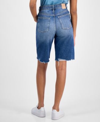 Women's High-Rise Raw-Edge Denim Shorts