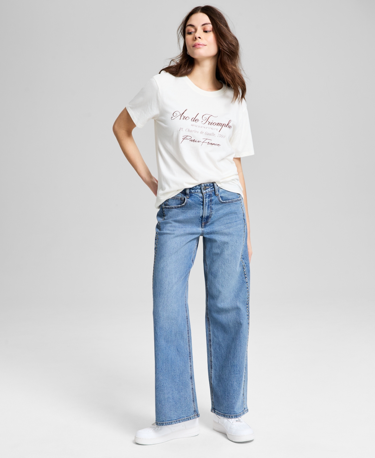 Women's Studded Wide-Leg Mid-Rise Jeans, Created for Macy's - Beau