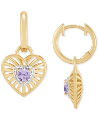 Amethyst or Garnet (1/2 ct. t.w.) & White Topaz (1/8 ct. t.w.) Heart Drop Earrings in 14K Yellow Gold Over Sterling Silver