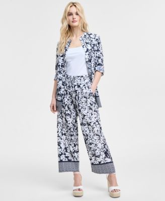 Women's Floral-Print Pull-On Wide-Leg Pants