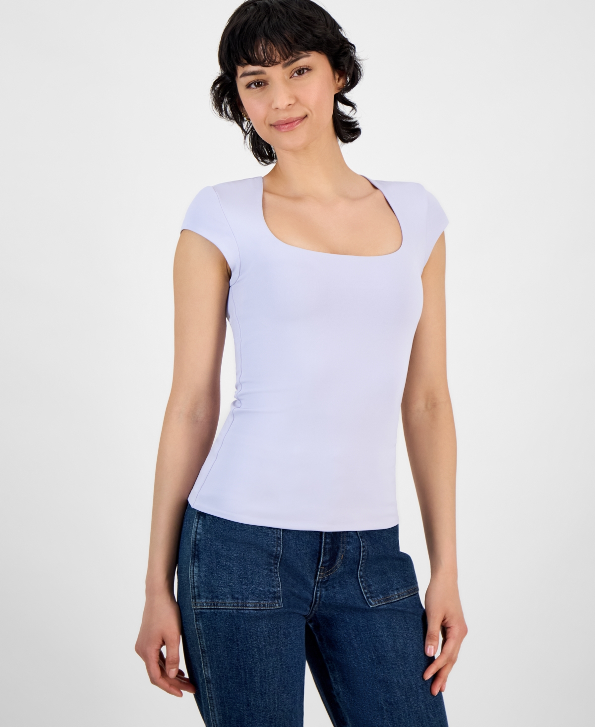 Women's Square Neck Cap Sleeve Top, Exclusively at Macy's - Black