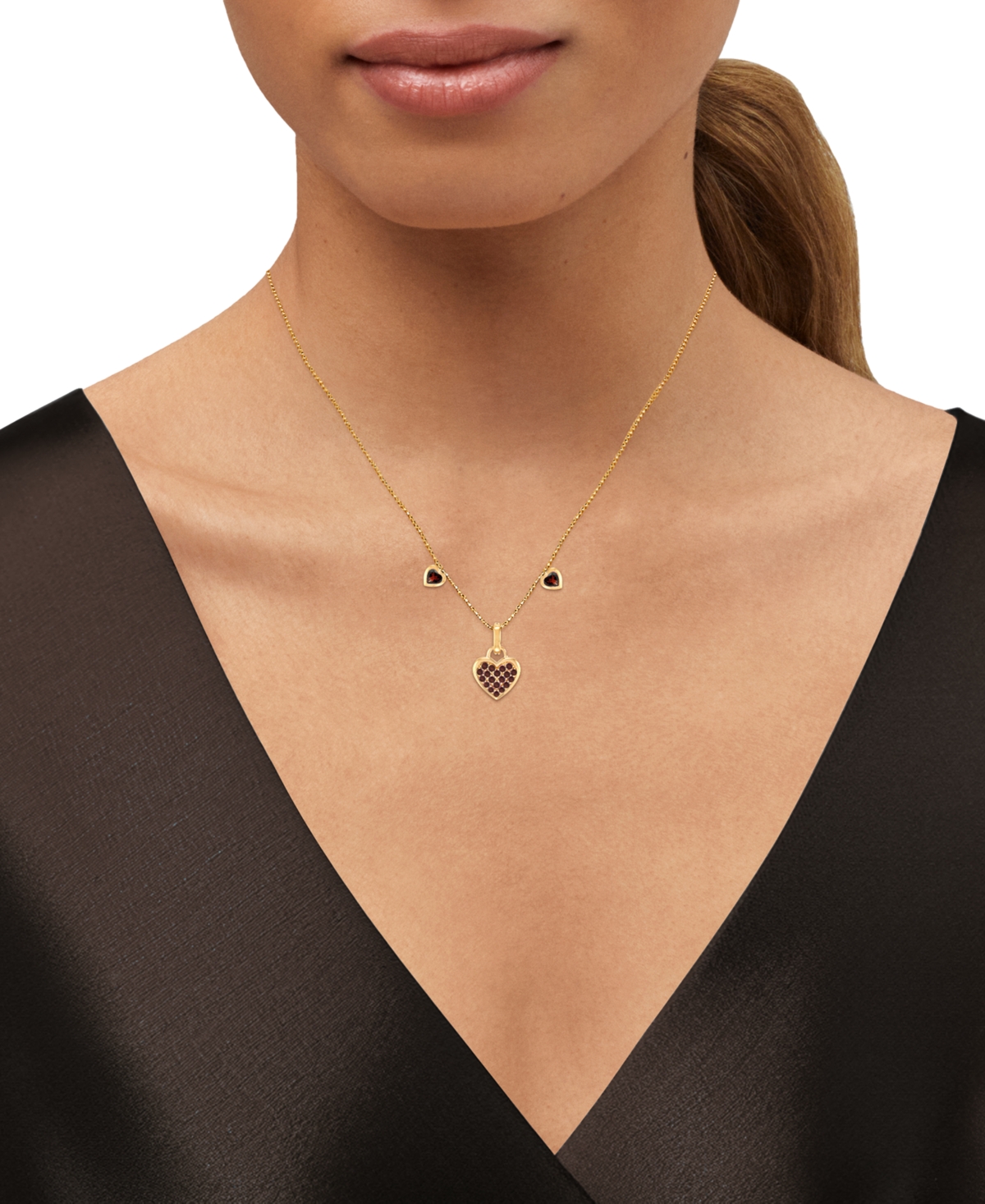 Macy's Amethyst (3/4 Ct. T.w.) & Diamond Accent Triple Heart 18" Pendant Necklace In 14k Gold-plated Sterli In Garnet