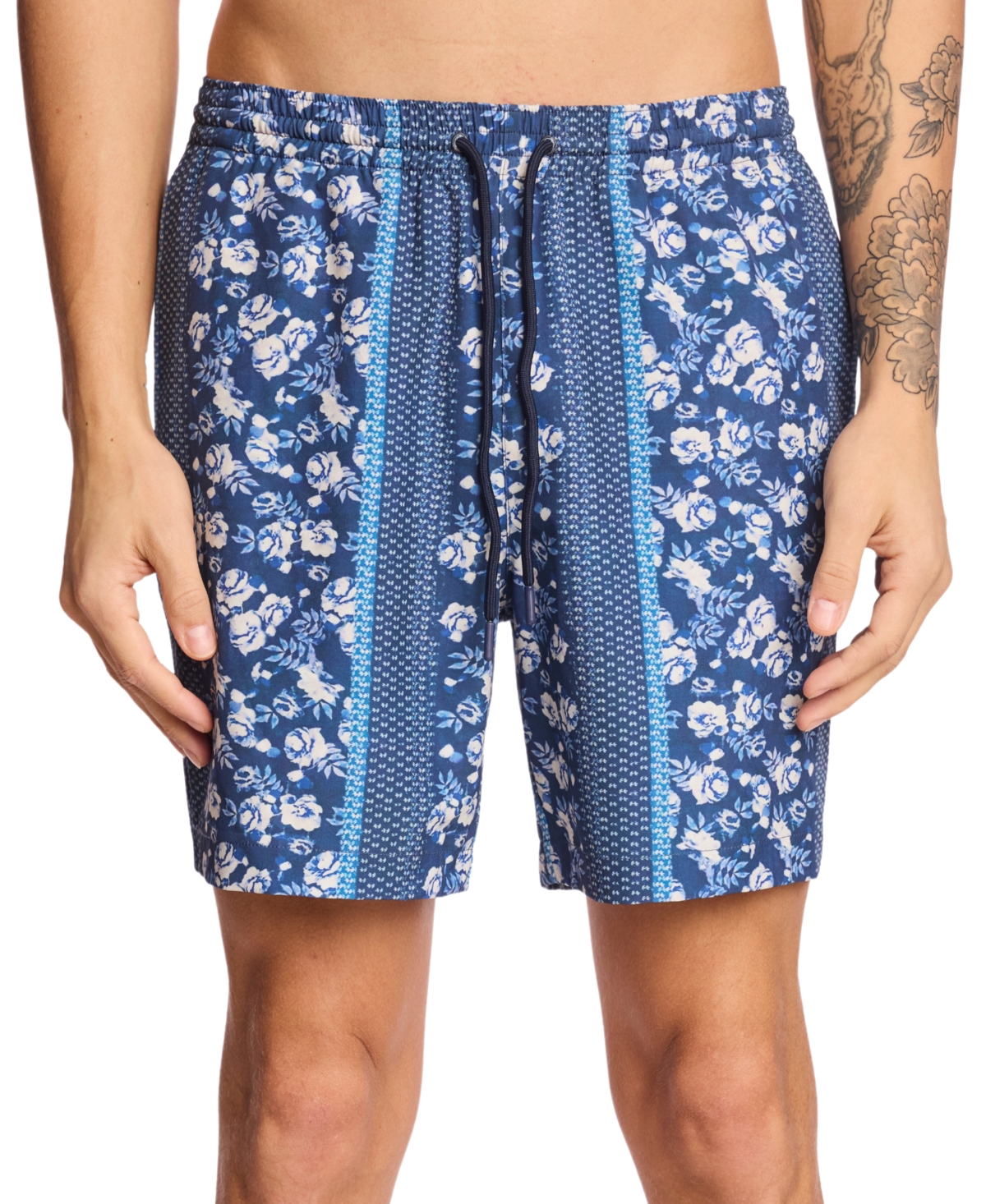 Paisley & Gray Men's Gilligan Regular-fit Abstract Floral 6" Swim Trunks In Blue