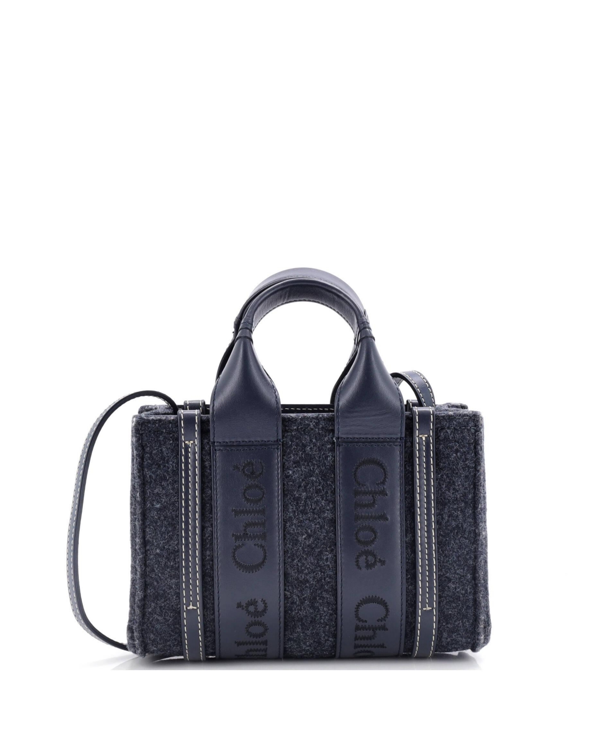Mini Woody Tote Recycled Felt with Leather and Canvas - Blue