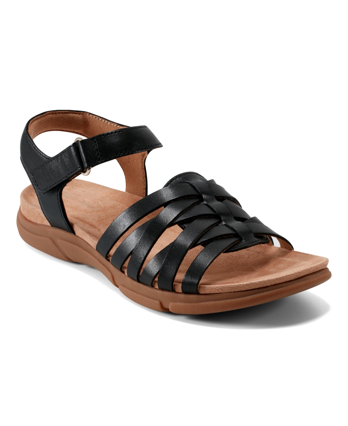 Shop Easy Spirit Women's Marlene Woven Flat Sandals In Black Leather