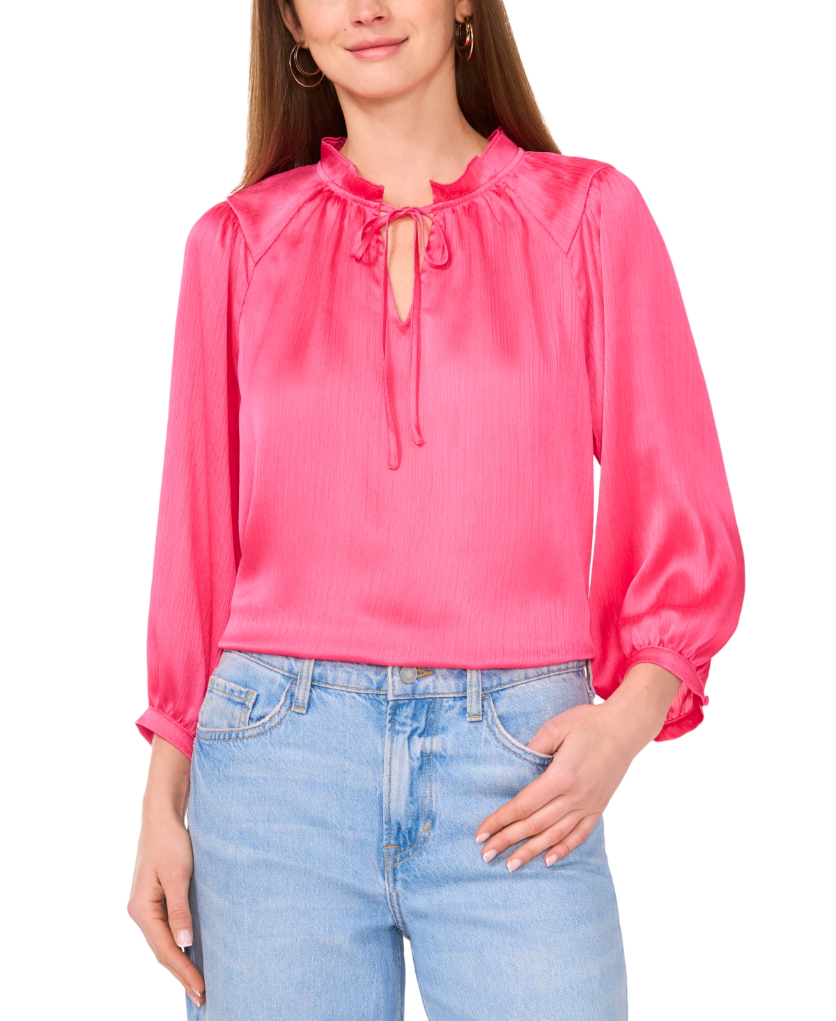 VINCE CAMUTO WOMEN'S SATIN SPLIT-NECK PEASANT TOP 