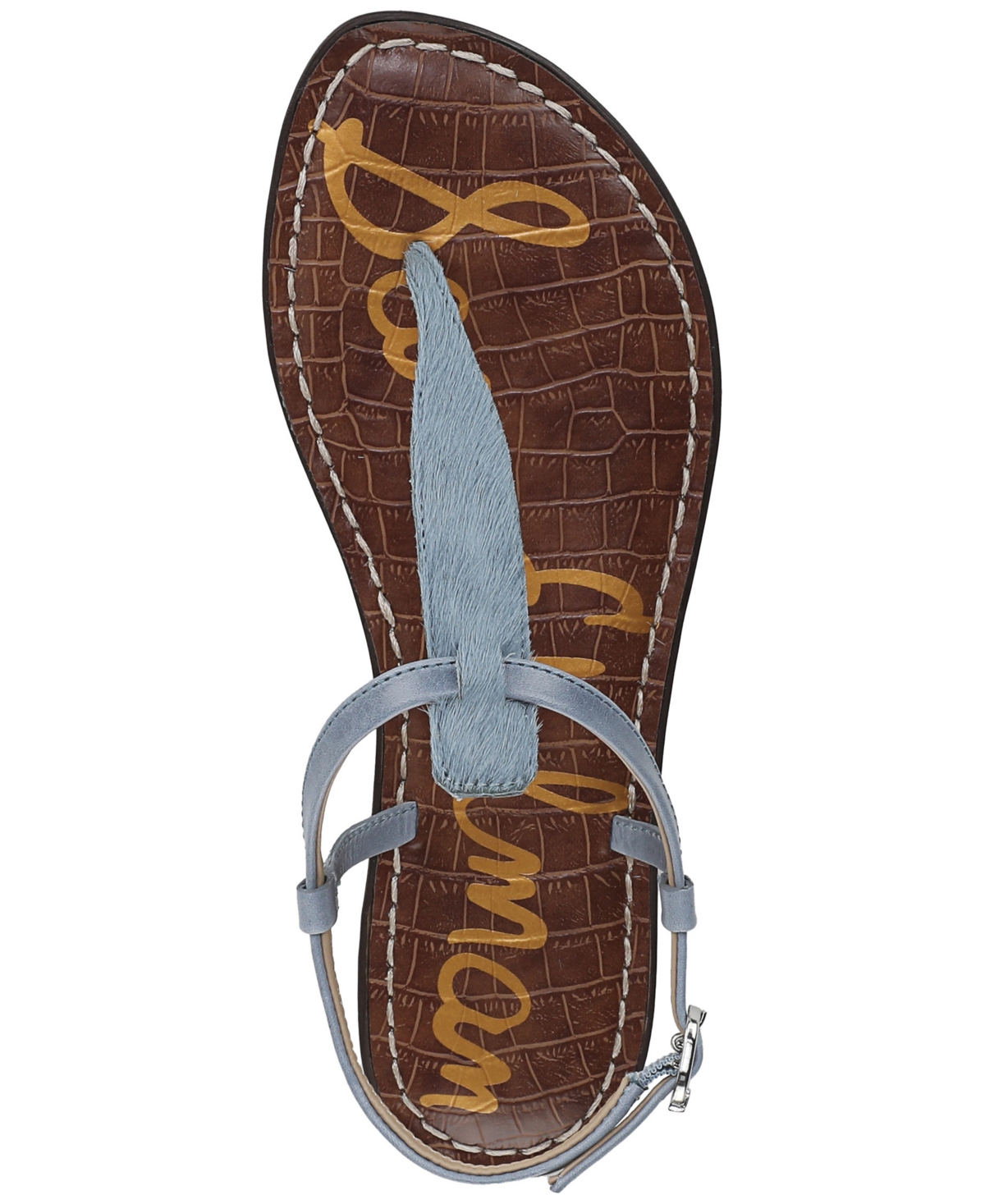 Sam Edelman Women's Gigi T-strap Flat Sandals In Blue Breeze Leather