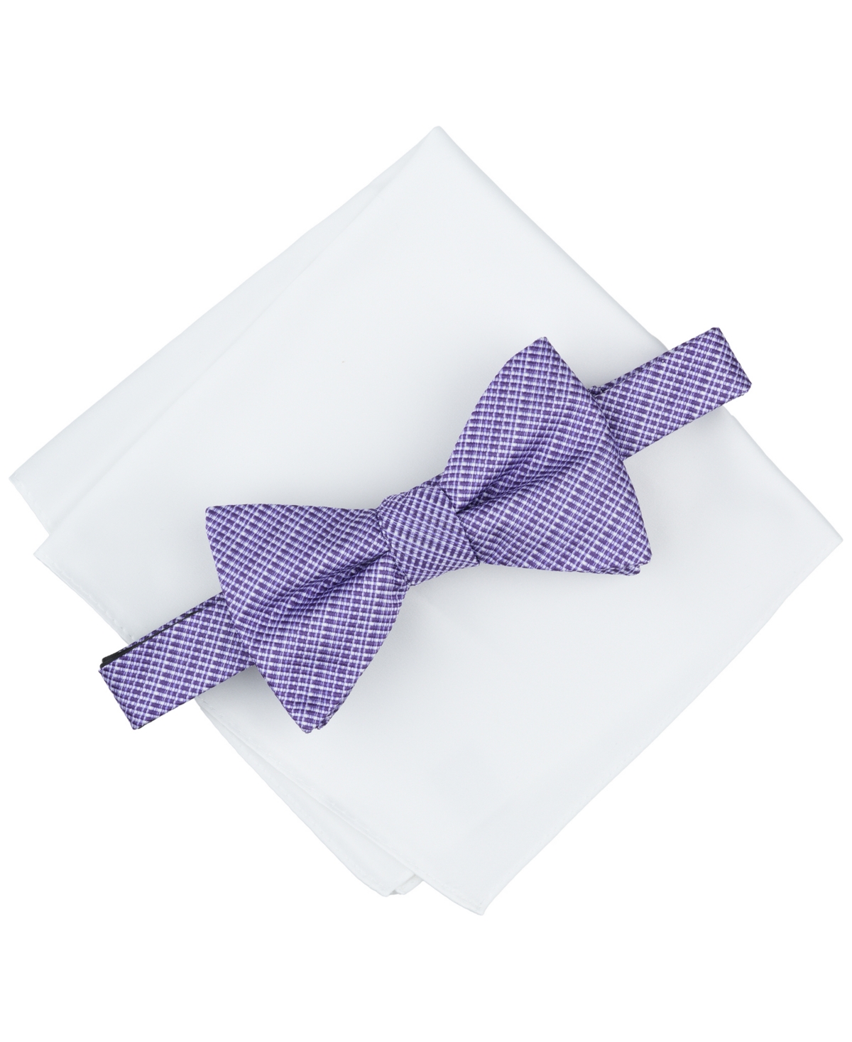 Alfani Men's Balaton Stripe Bow Tie & Solid Pocket Square Set, Exclusively At Macy's In Purple