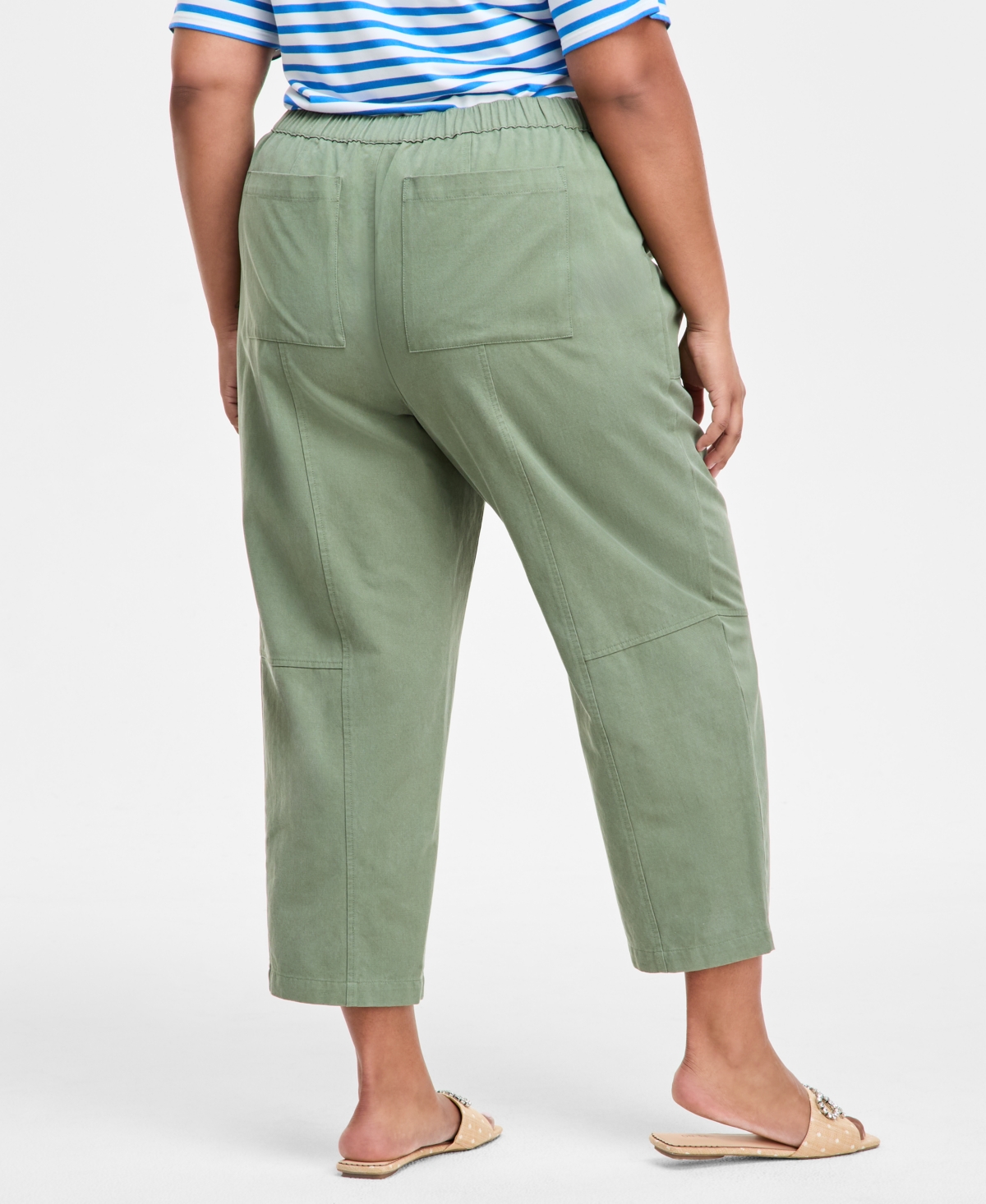 On 34th Trendy Plus Size Barrel-leg Utility Pants, Exclusively At Macy's In Olivine