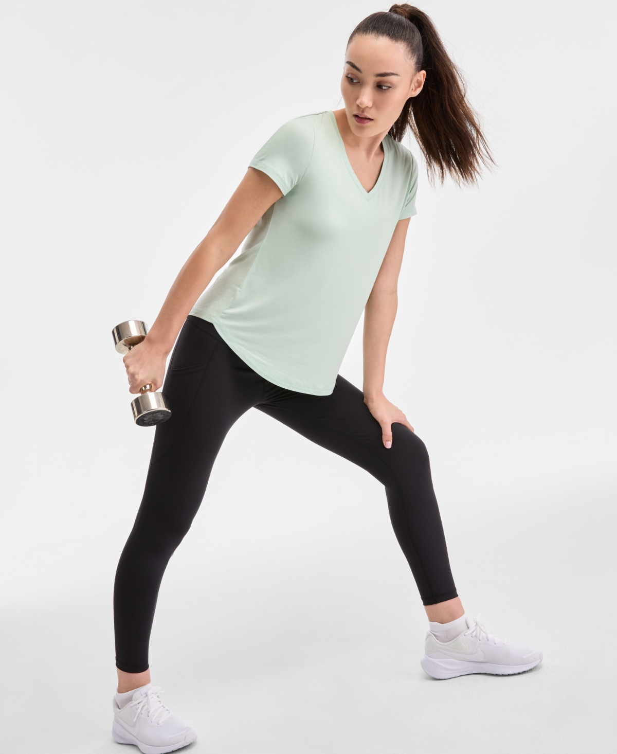 Id Ideology Women's V-neck Performance T-shirt, Created For Macy's In Enchant Mint