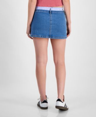 Juniors' Contrast-Waist Denim Skirt 