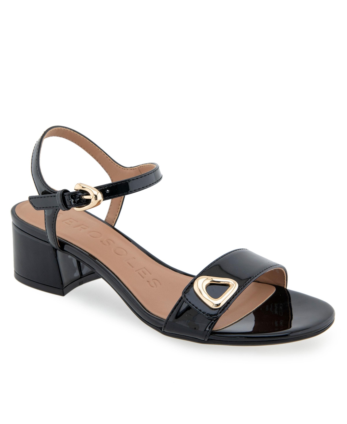 Aerosoles Women's Cairo Round Toe Dress Sandals In Black Patent Faux Leather