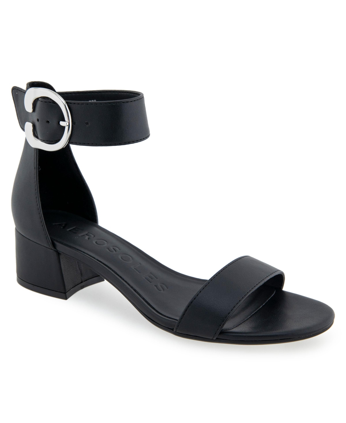 Shop Aerosoles Women's Carew Round Toe Dress Sandals In Black Faux Leather
