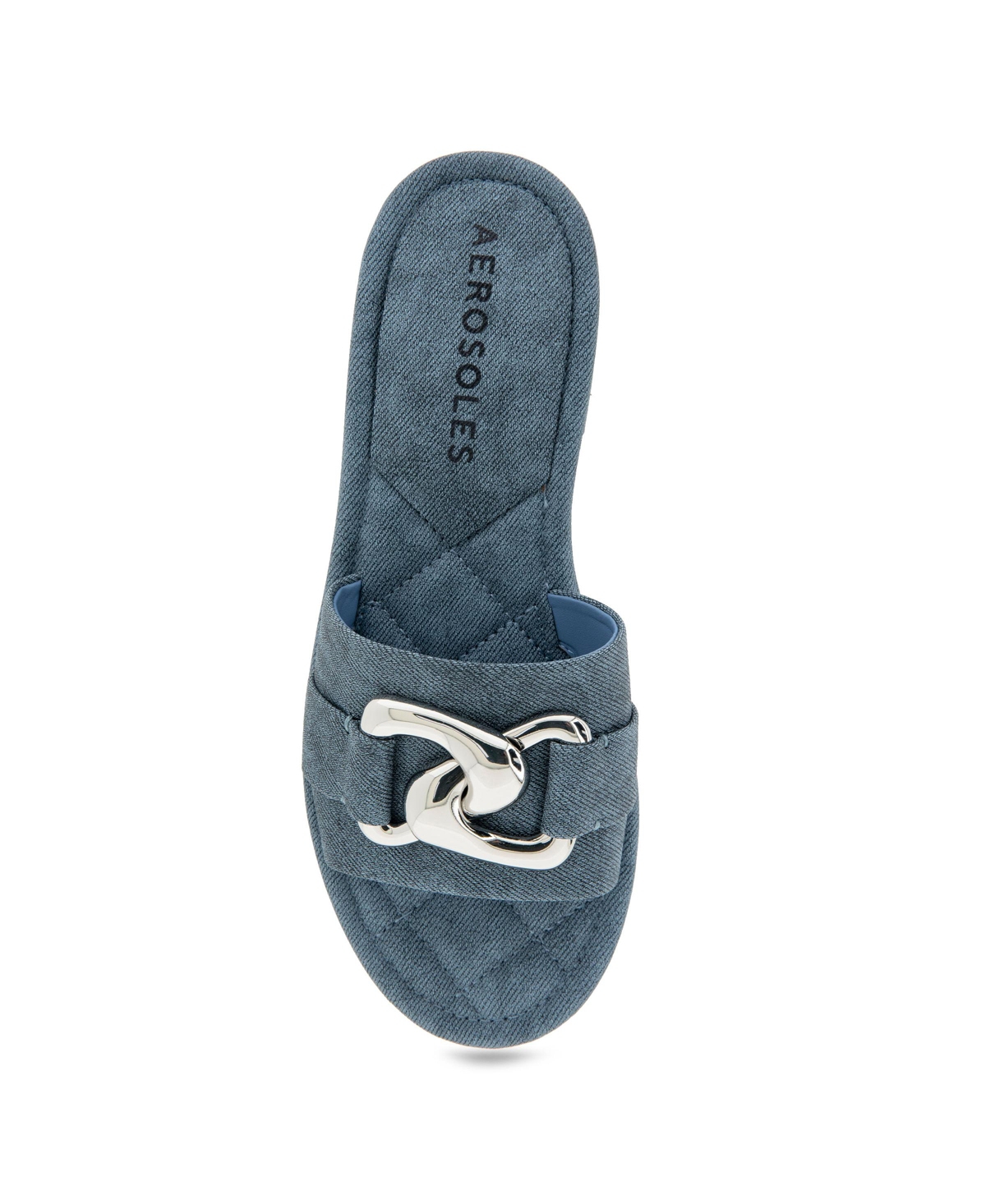 Shop Aerosoles Women's Big Charm Slide Open Toe Sandals In Blue Jean Faux Leather