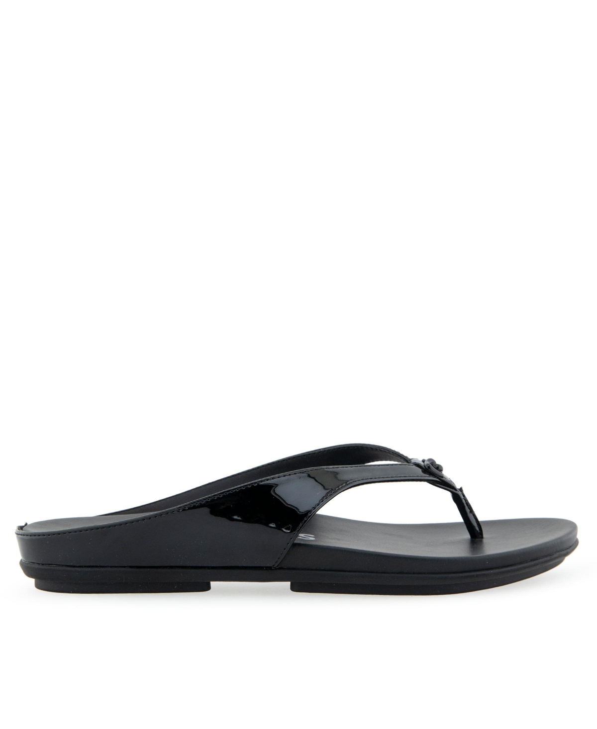 Shop Aerosoles Women's Fisher Round Toe Thong Sandals In Black Patent Faux Leather