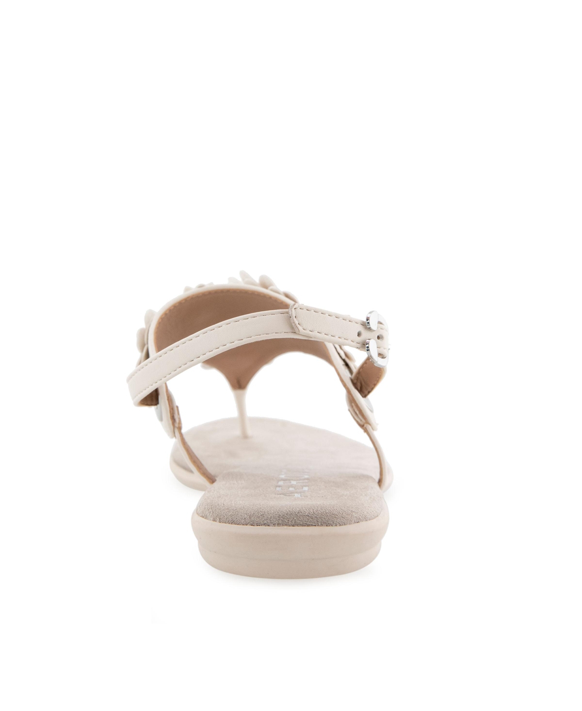 Shop Aerosoles Women's Connie Round Toe Flat Sandals In Eggnog Faux Leather