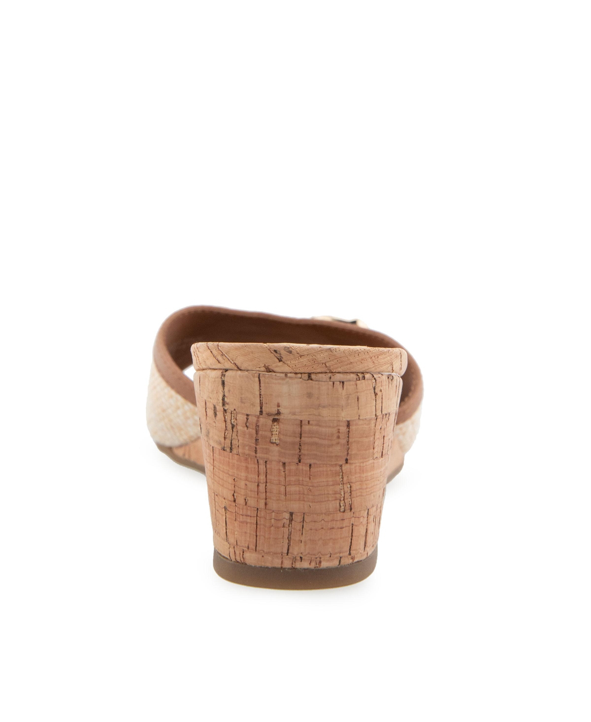 Shop Aerosoles Women's Wava Round Toe Wedge Sandals In Natural,tan Raffia