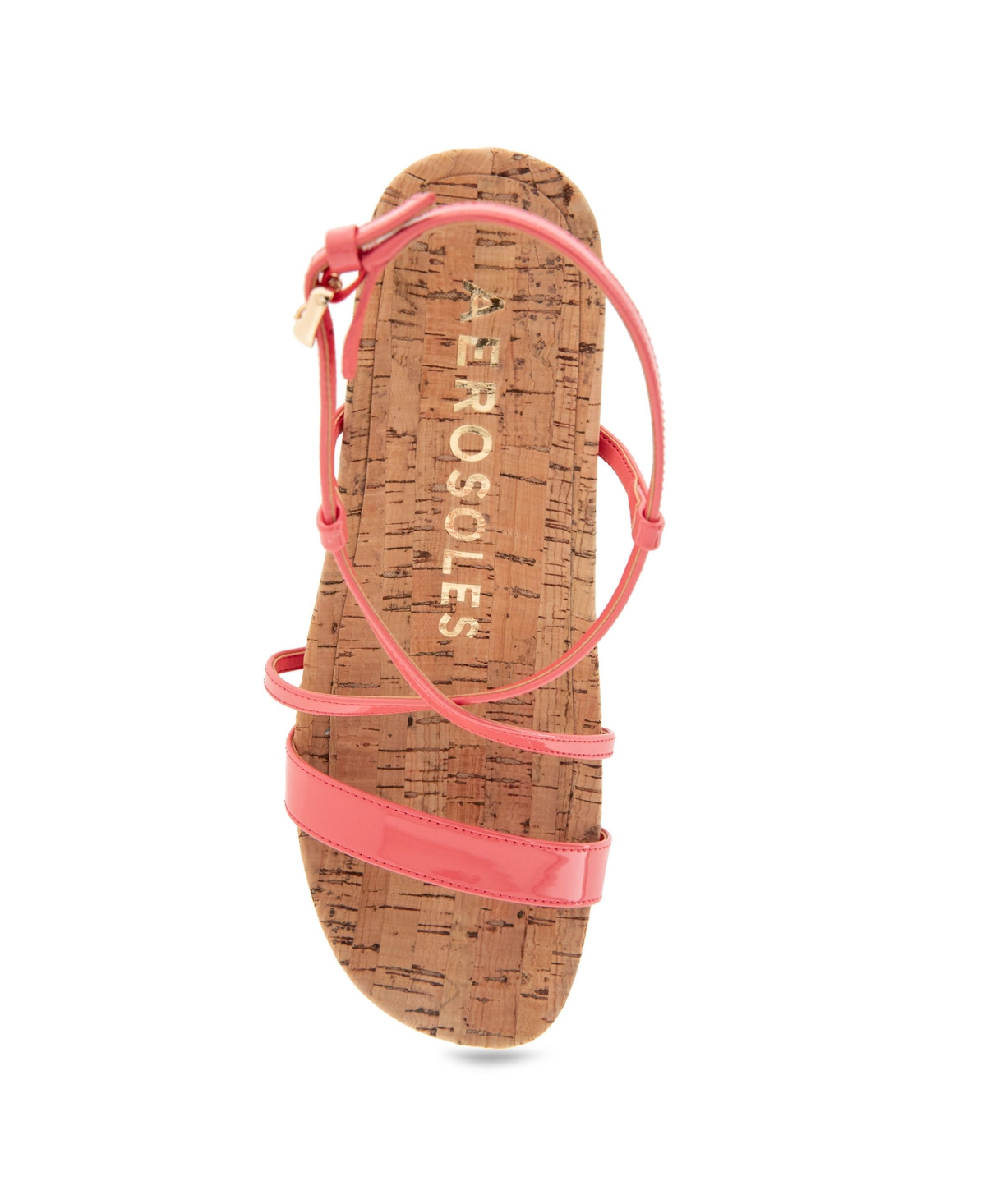 Shop Aerosoles Women's Miles Round Toe Wedge Sandals In Coral Patent Faux Leather,cork