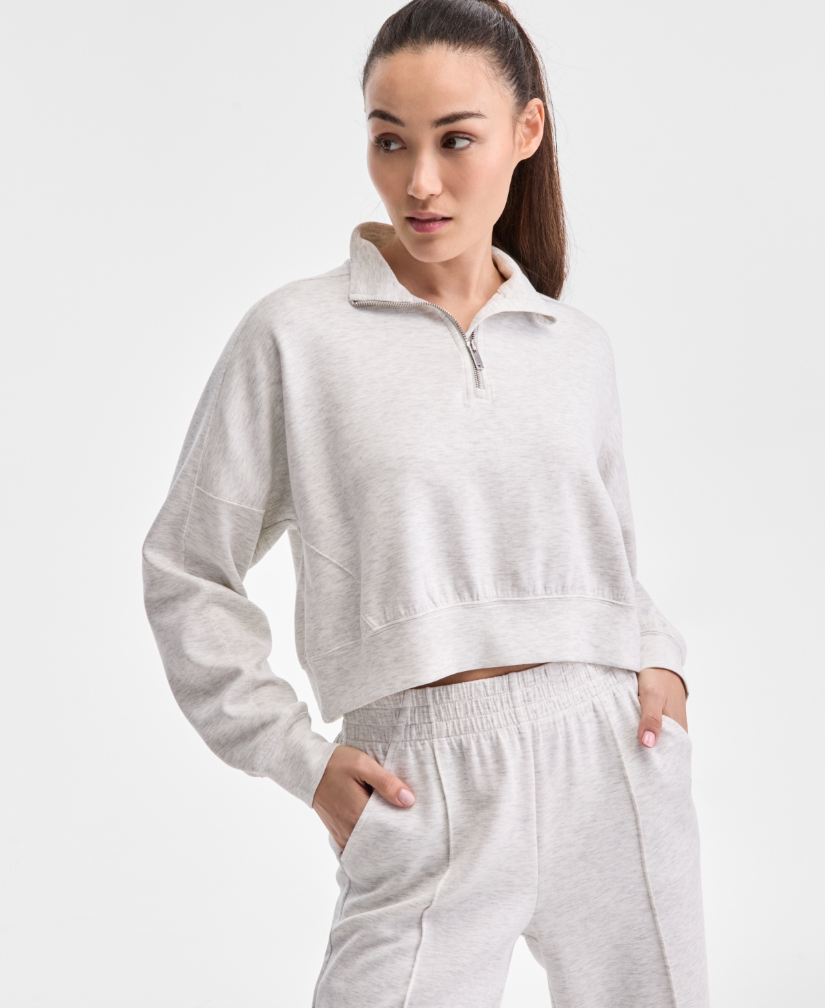 Women's Heather Butter-Soft Quarter-Zip Top, Exclusively at Macy's - Silver Heather